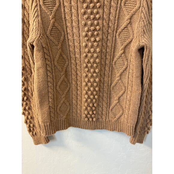 J Crew Sz S Wool Blend Bobble Popcorn Cable Knit Tan Sweater Buttonback - Picture 9 of 11